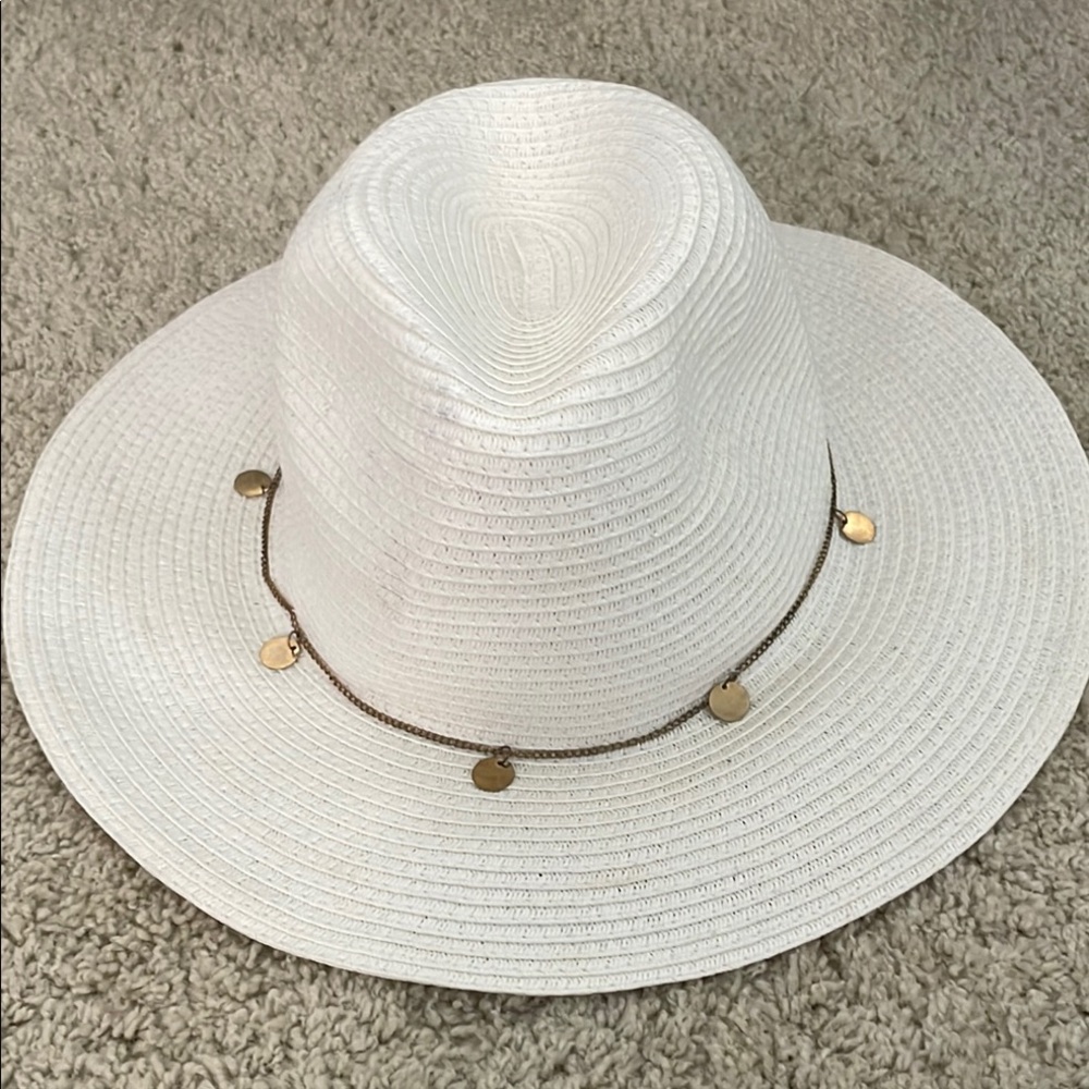 White Fedora Hat with Gold Accents